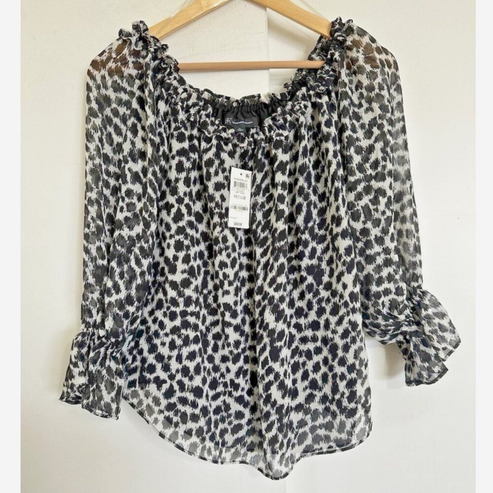 INC International Concepts Black and White Leopard Print Peasant Blouse